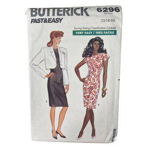 90s Butterick 6296 Sewing Pattern Sizes 12-16 Very Fast Easy Jacket Dress UNCUT